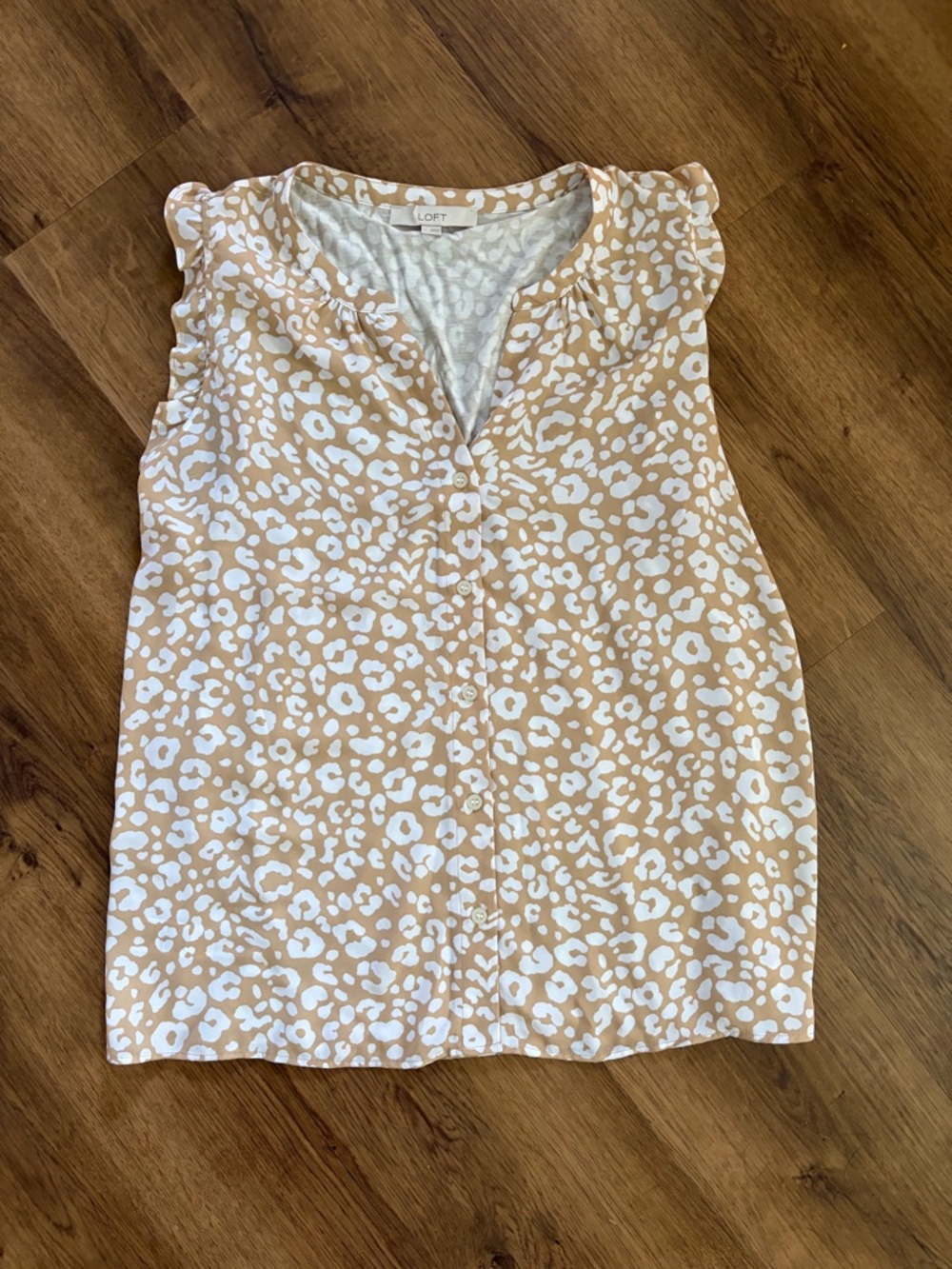 LOFT Tan and White Leopard Print Sleeveless Top